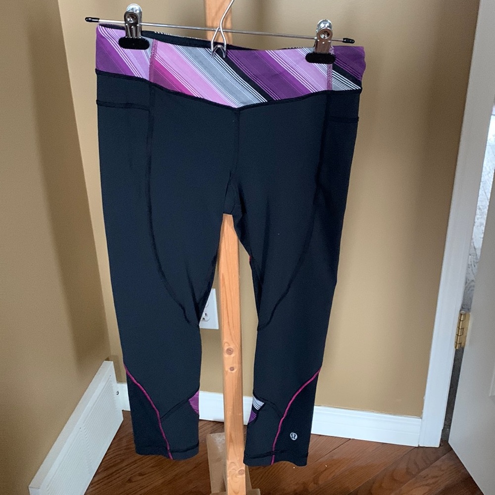 🍋Lululemon Size 6 Run Pants Wet Dry Warm Cropped Leggings Purple Black